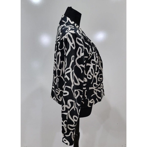 Transitions Chic Black White Cropped Open Blazer Ribbon Pattern Jacket Size 14 - Picture 7 of 9